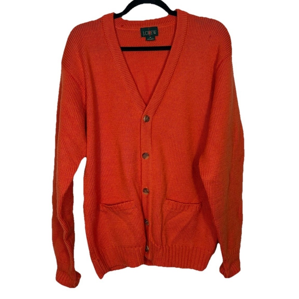 Vintage J. Crew Oarsman Orange Wool Cardigan Men's Size M FLAW Academia Grandpa
